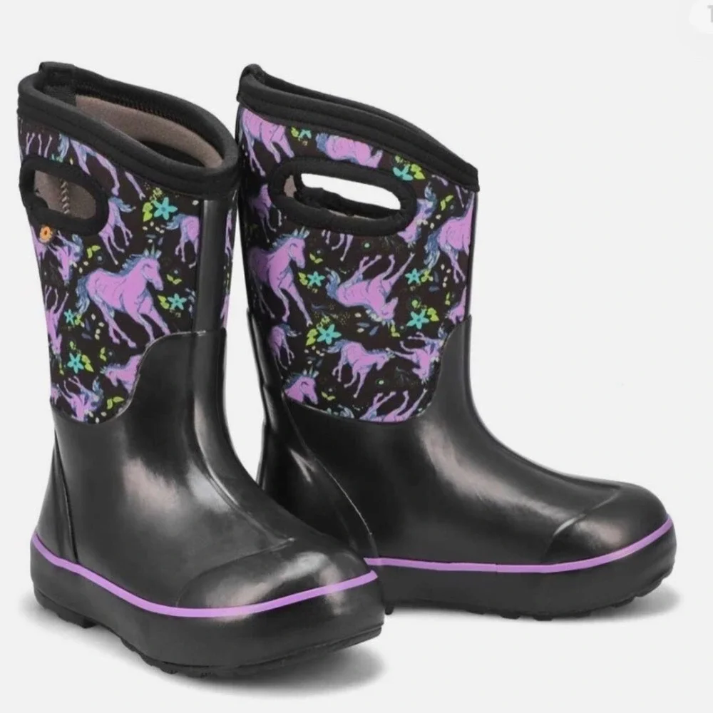 Bogs Classic II Unicorn Black Purple Waterproof Insulated Rain Boots Youth 2
